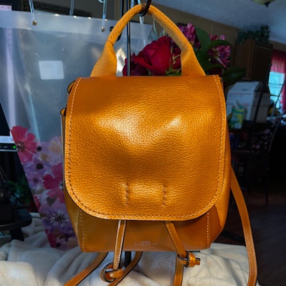 COACH, EUC MINI ORANGE PEBBLED LEATHER BACKPACK - Picture 3 of 14